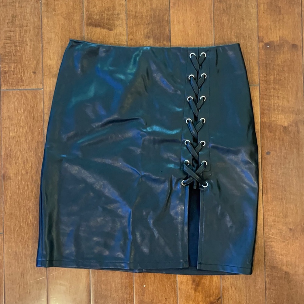 Black leather fall skirt